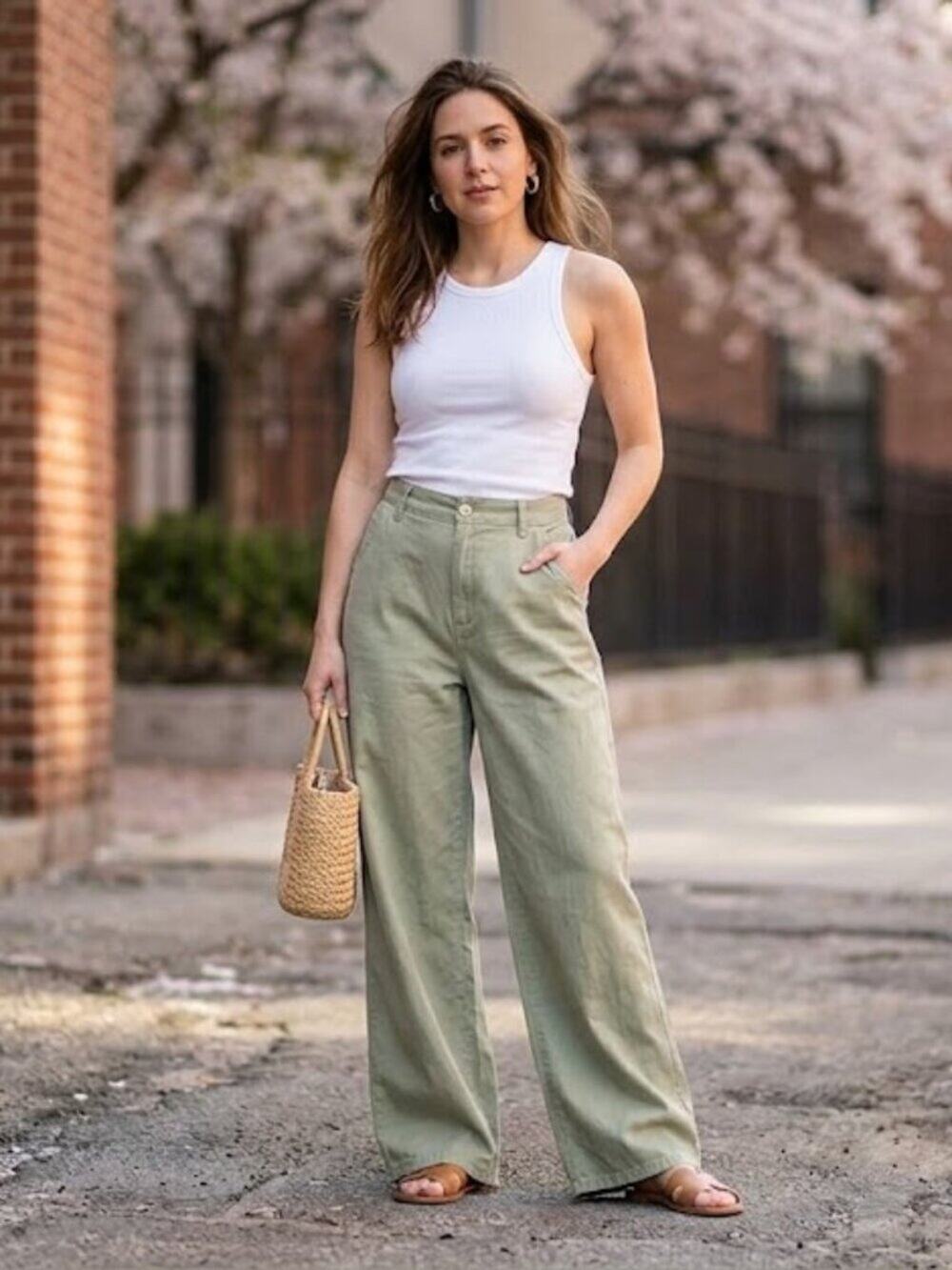 Celebrity Pink High Waisted Wide Leg Olive Green Pants Size 6-8  NWT